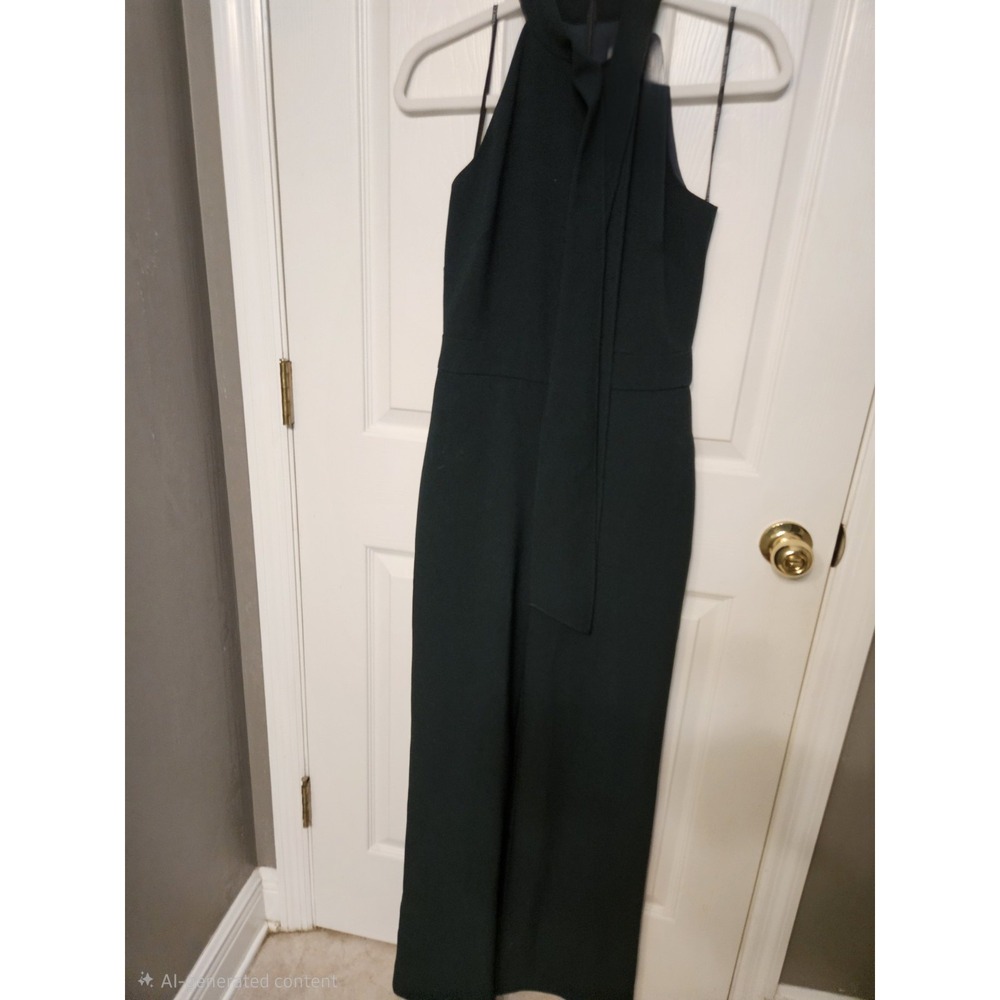Vince Camuto Forest Green Bow Neck Halter Stretch Crepe Jumpsuit Size 0